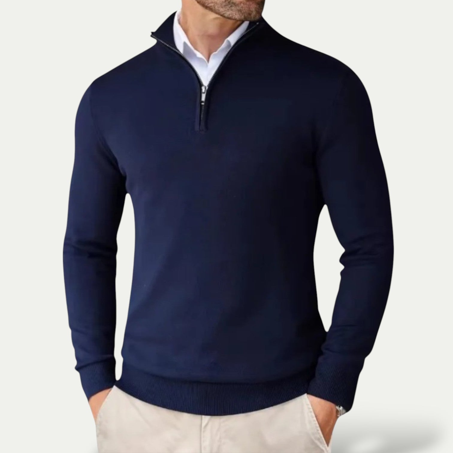 Sweter męski half zip ze stójką dopasowany