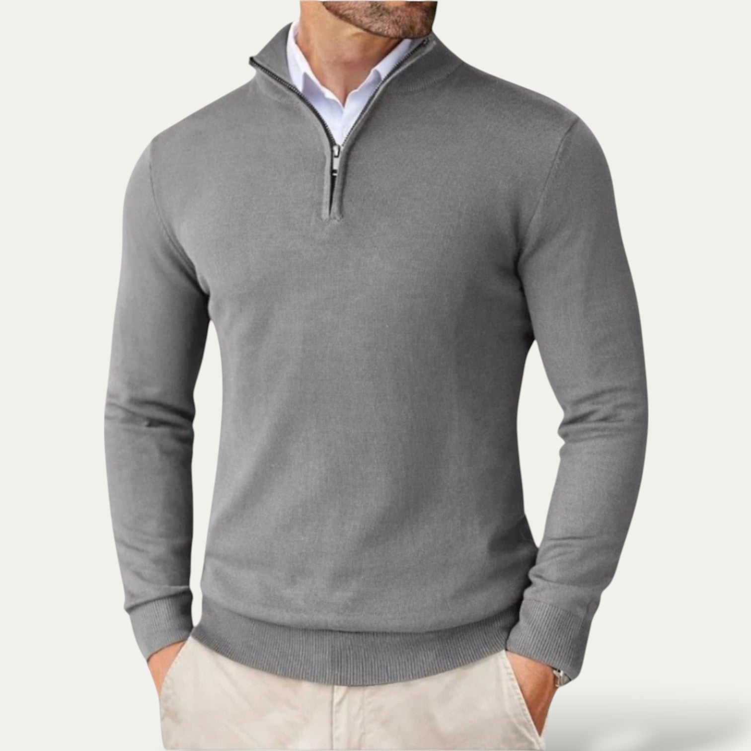 Sweter męski half zip ze stójką dopasowany