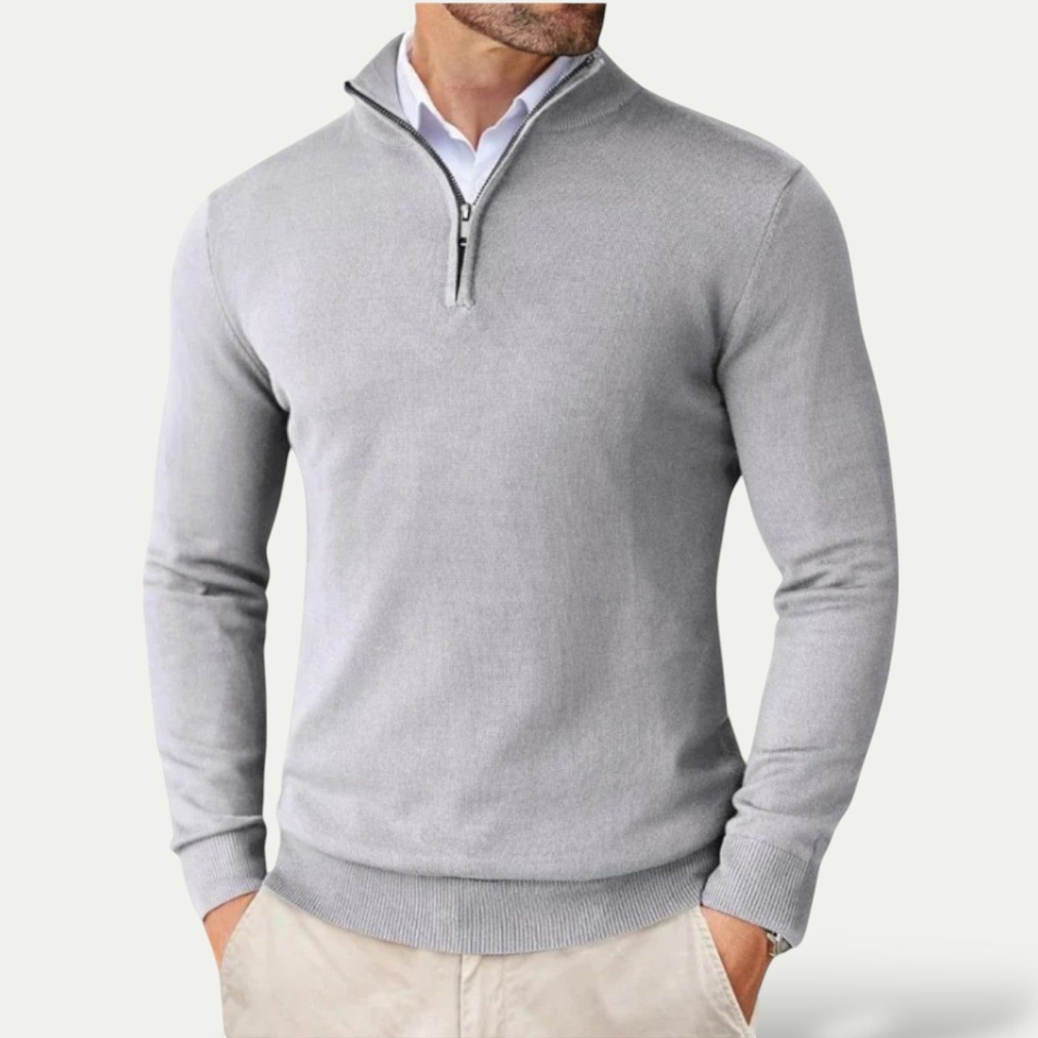 Sweter męski half zip ze stójką dopasowany